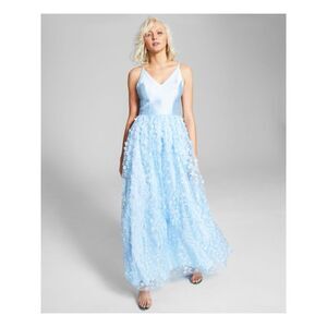 BCX Womens Light Blue Strappy Back 3d Skirt Sleeveless Full-Length Gown Dress 1